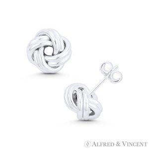 Love Knot Charm 2-Line Stud Earrings in .925 Sterling Silver
